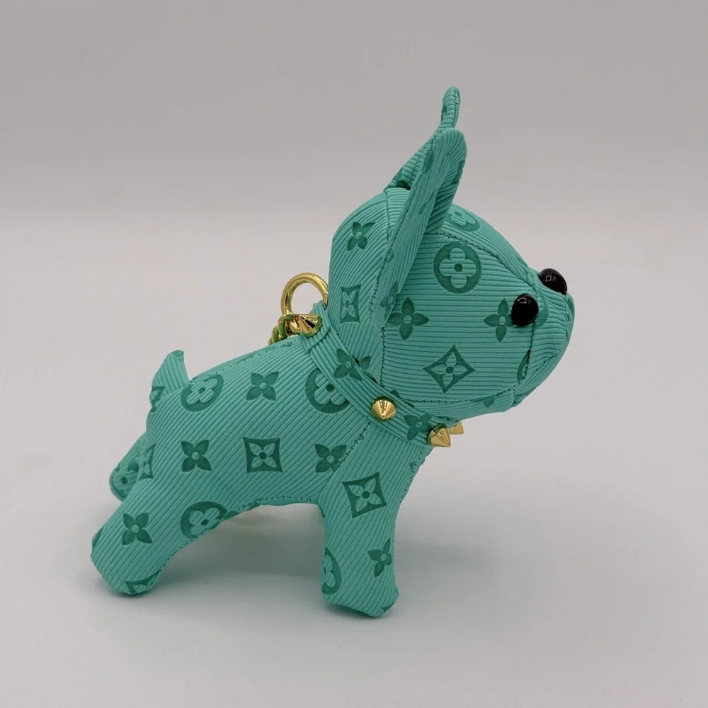 Teal Monogram Bulldog Bag Charm Key Holder